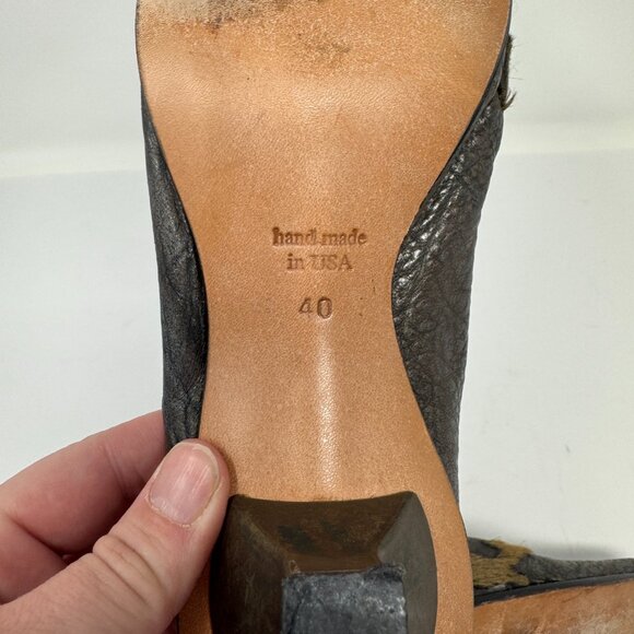 Cydwoq Grey Metallic Cut Out Kitten Heels Leather Hair Made in USA EU 40 US 10 - Picture 8 of 9